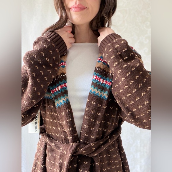 Vintage Southwestern Knit Cardigan Blanket Wrap Boho Cotton Chaps - Picture 3 of 15